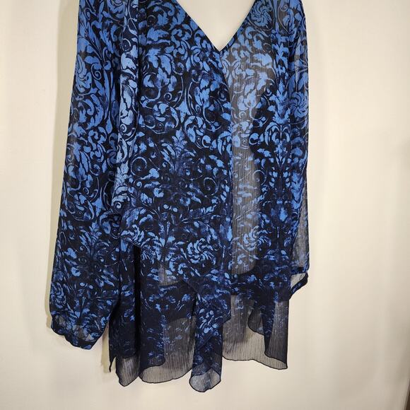 Catherines Women Blouse Size 2X 3/4 Sleeve Sheer Pullover Asymmetric Sash Career - Picture 6 of 11